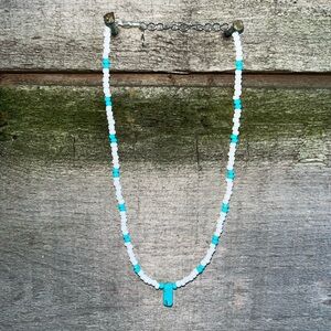 Handmade Turquoise and White Beaded Necklace